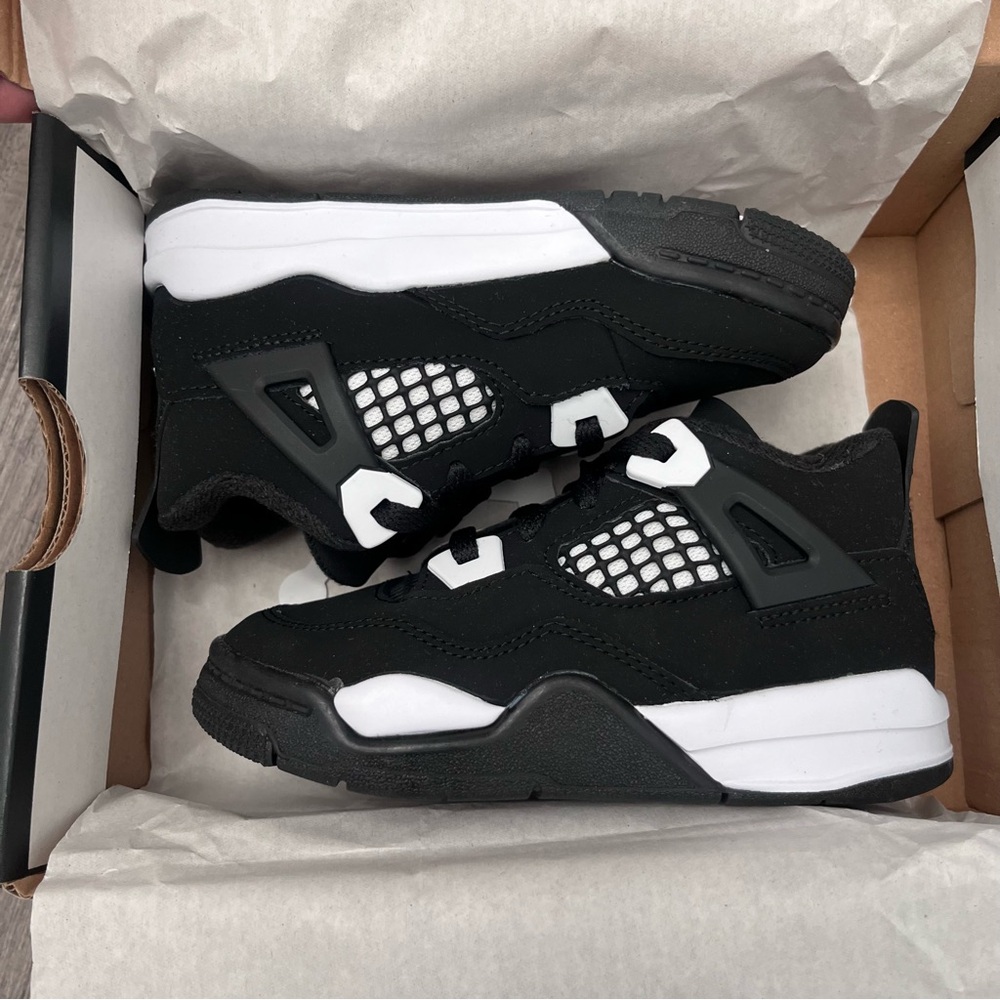Jordan 4 Retro TD Black and White Sneakers - Picture 2 of 4